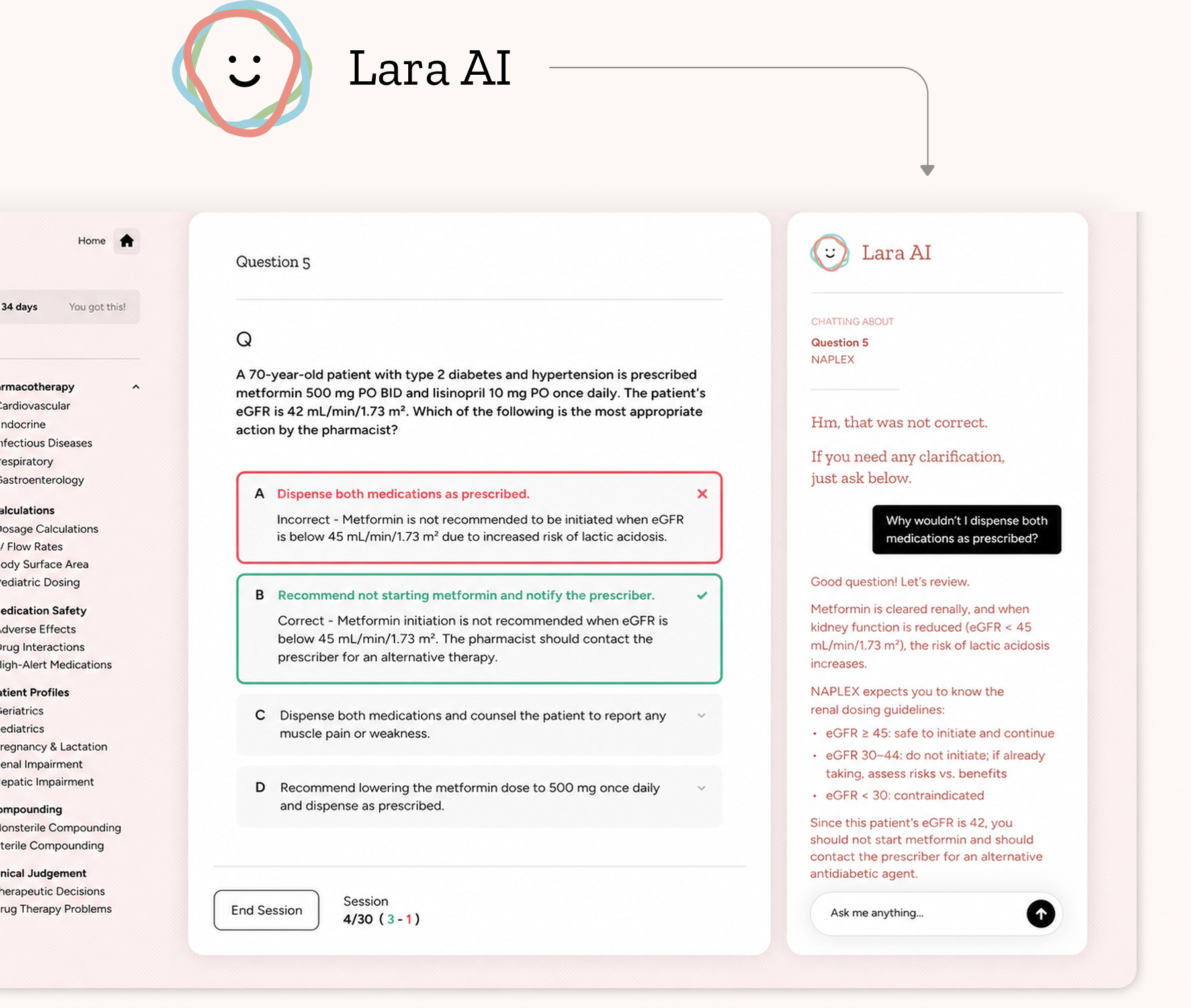 Lara AI chat interface