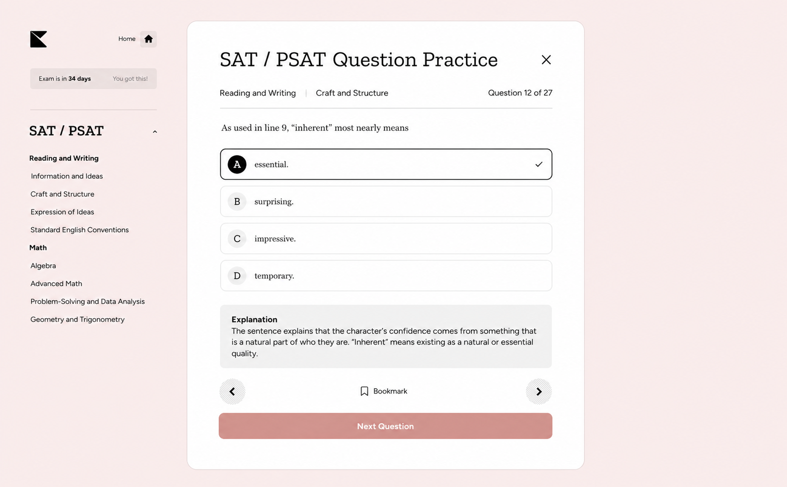 Kinnu SAT and PSAT (College Board) question practice