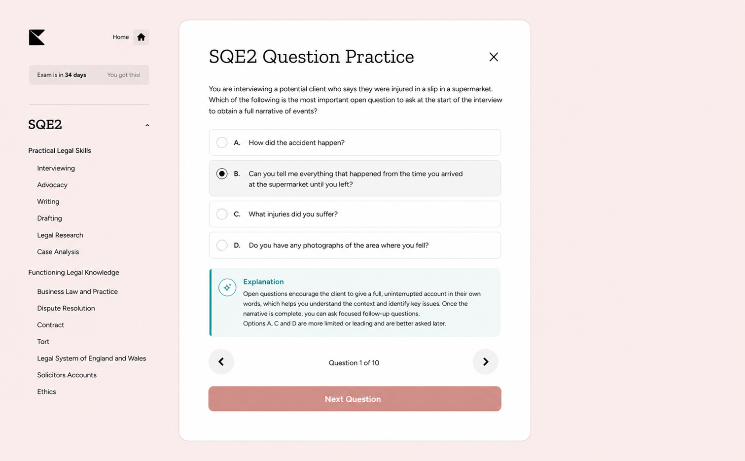 Kinnu SQE2 question practice